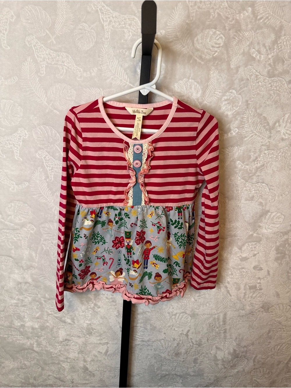 Matilda Jane Girls' Red Stripe Long Sleeve Holiday Print Top
